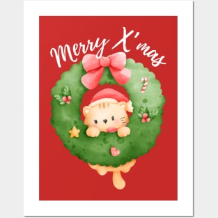 Merry X’mas, Meowy Christmas, cute and adorable Christmas cat. Posters and Art